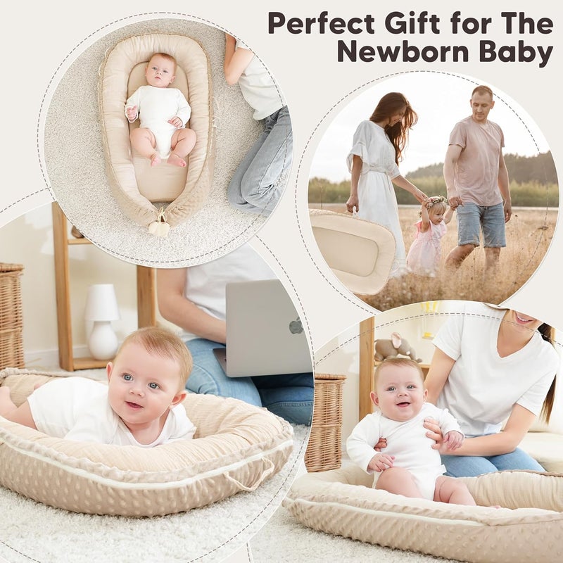 Bearmoss Baby Lounger - Infant Lounger Pillow for Newborn 0-24 Months, Soft, Breathable & Portable Baby Lounger Pillow for Boys & Girls, Cozy Baby Floor Seat for Home & Travel (Beige) - Image 5